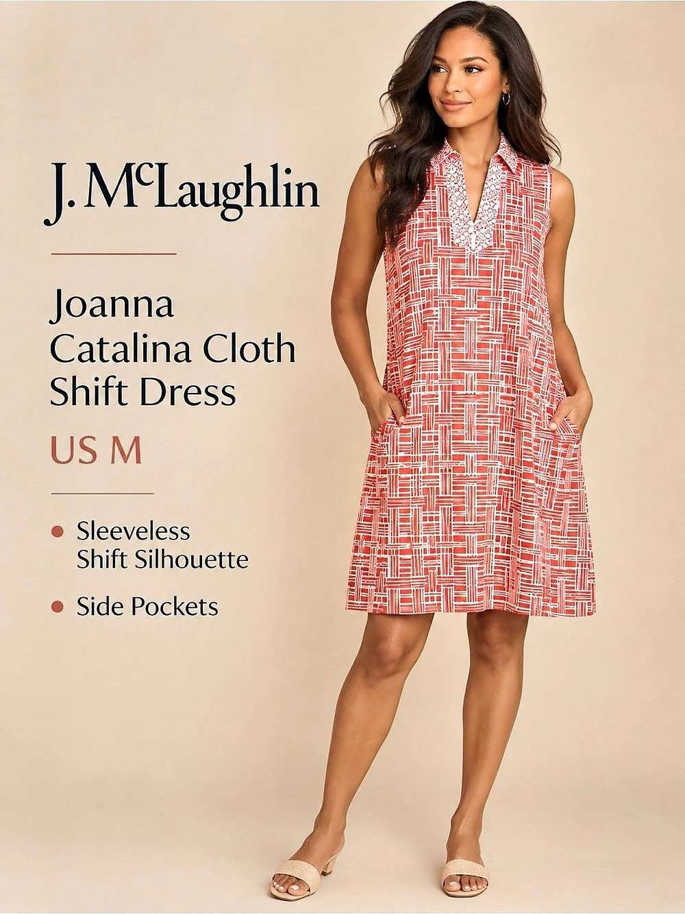 J.McLaughlin Joanna Catalina Cloth Shift Dress Geometric Shift Dress in Red &